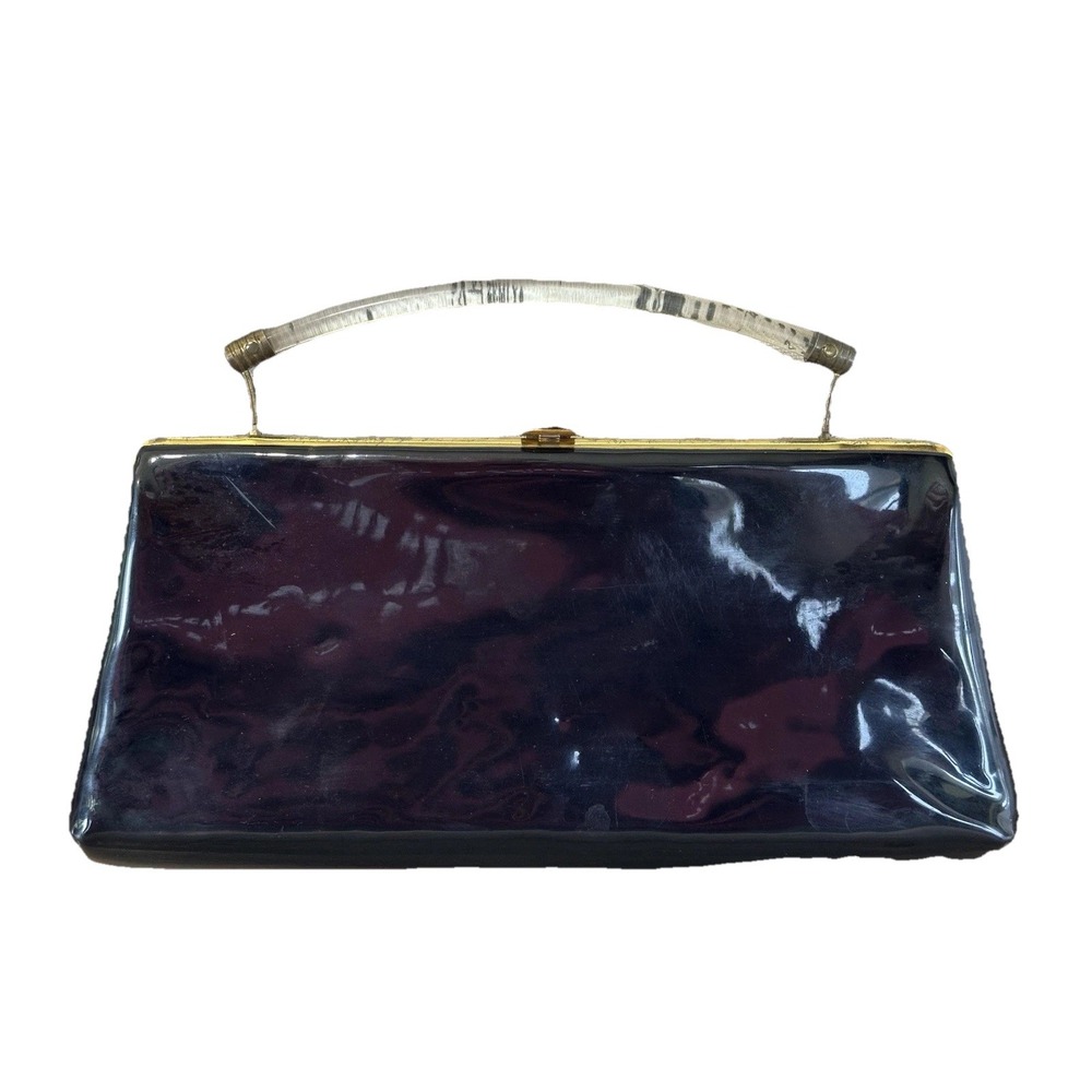 VTG Harry Levine Black Purse 1950's Eveningwear Clutch Acrylic Handle